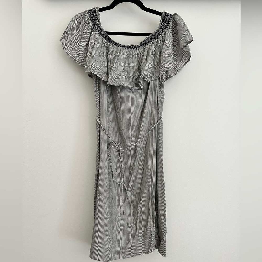 Grey And White Off The Shoulder Dress